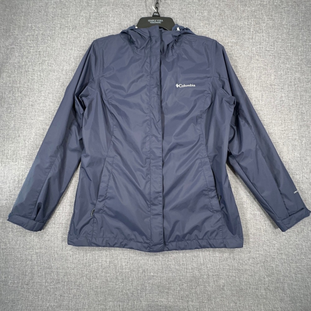 Columbia Timber Pointe II Jacket Womens M Navy Blue Omni-Tech Mesh Lined Hooded